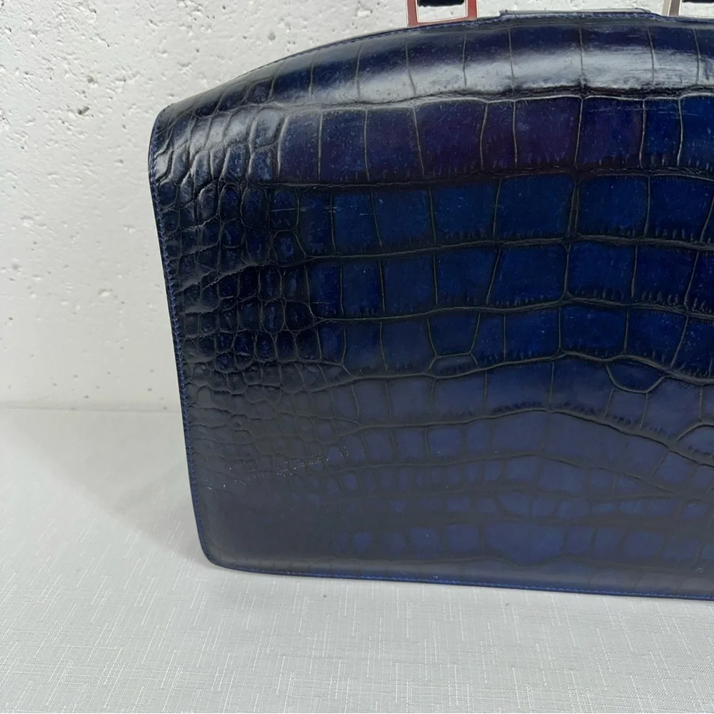 Bosca Blue Alligator Leather Partners Briefcase and Key - Picture 7 of 16